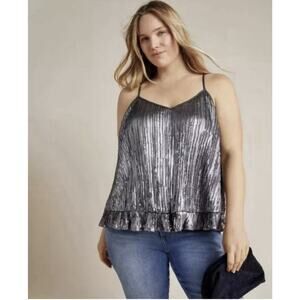 NWT $98 Anthropologie Amelie Pleated Silver Beaded Sequin Cami Top Shirt Size 12